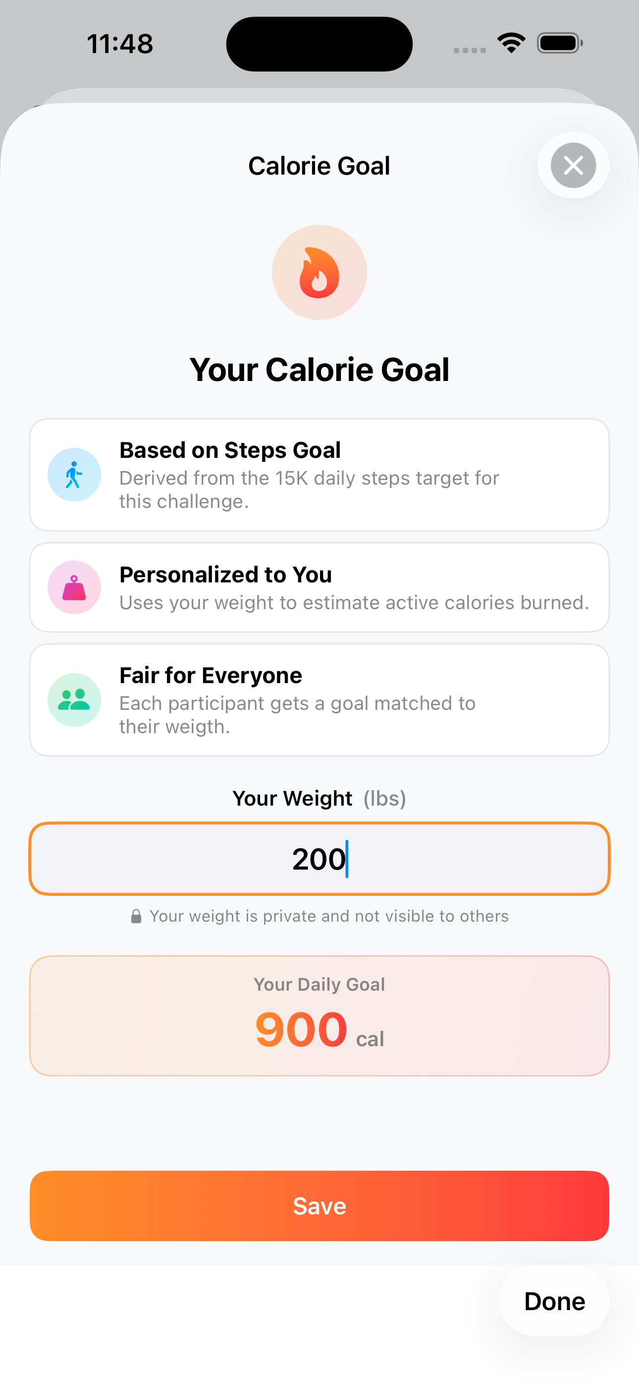 Personalized calorie goal