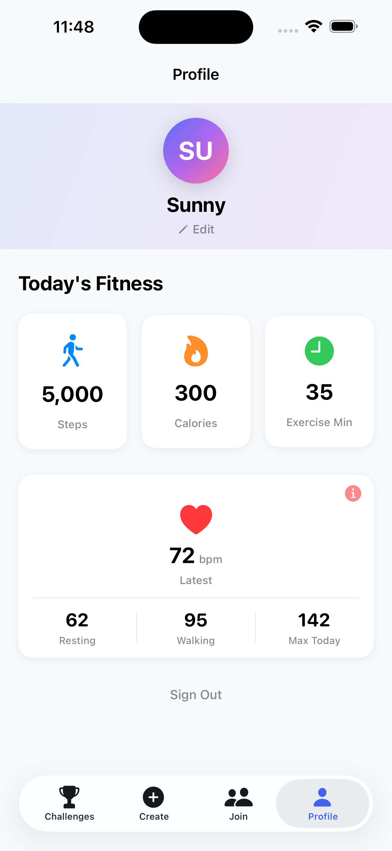 Profile and activity stats